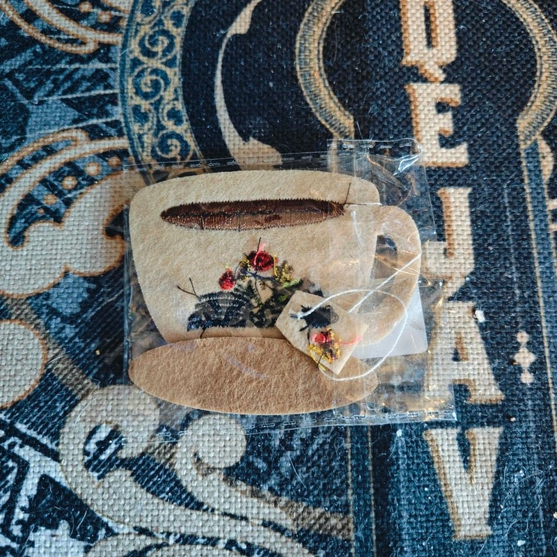 Embroidered teacup bookmark