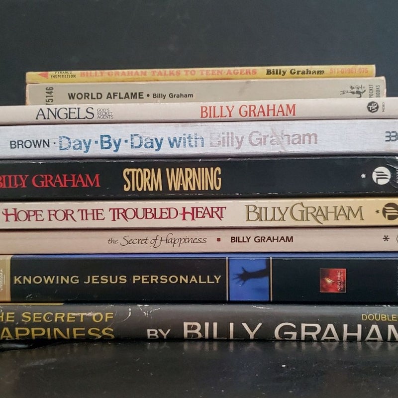 Lot of 8 Books by Billy Graham Secret of Happiness ANGELS Knowing Jesus Personally HOPE FOR THE TROUBLED HEART + 4 More