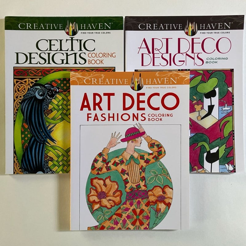 Creative Haven Art Deco Fashions; Art Deco Designs; Celtic Designs Adult Coloring Books