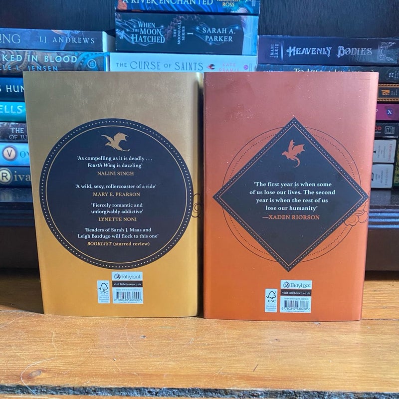 Fourth Wing and Iron Flame Fairyloot Special Edition Hardbacks with Sprayed Edges and Artwork