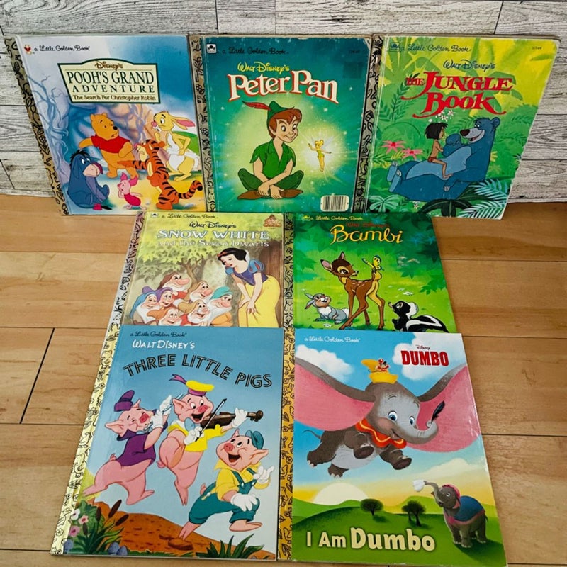 Disney Little Golden Book Bundle-Lot of 7; Bambi, Snow White, Dumbo, Three Little Pigs, Pooh’s Grand Adventure, Peter Pan, Jungle Book