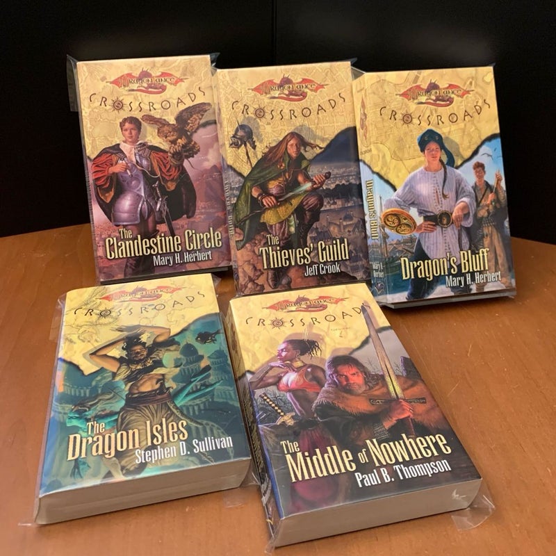 DragonLance: Complete Crossroads Series 1-5 Set: The Clandestine Circle, The Thieves’ Guild, Dragon’s Bluff, The Dragon Isles, The Middle of Nowhere, All First Edition First Printing