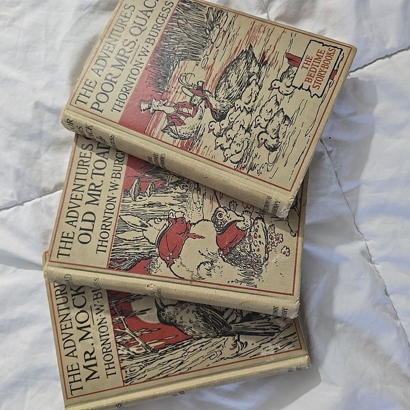 The Adventures of Old Mr Toad, Mr Mocker and Poor Mrs Quack 3 vintage 1914 -1917 hardcovers