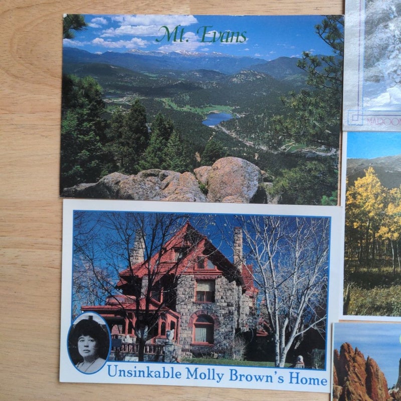 Postcards - Colorado (Set of 7) - Mt. Evans; Molly Brown's Home; Maroon Bells Peaks; Longs Peak; Garden of the Gods; Arkansas River; Denver Botanic Gardens 