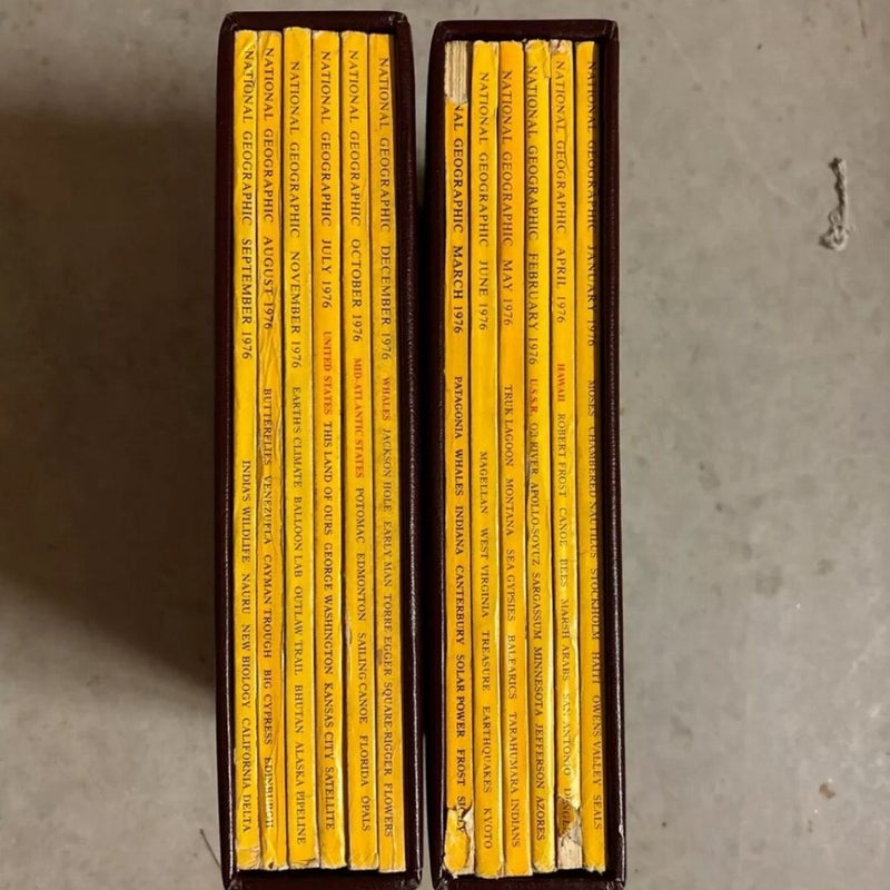 National Geographic Magazine 1976 Complete Year with Faux Leather Slip Cases