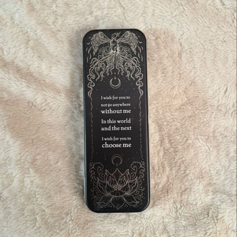 Song of Silver, Flame of Night pencil / bookmark tin (Illumicrate exclusive)