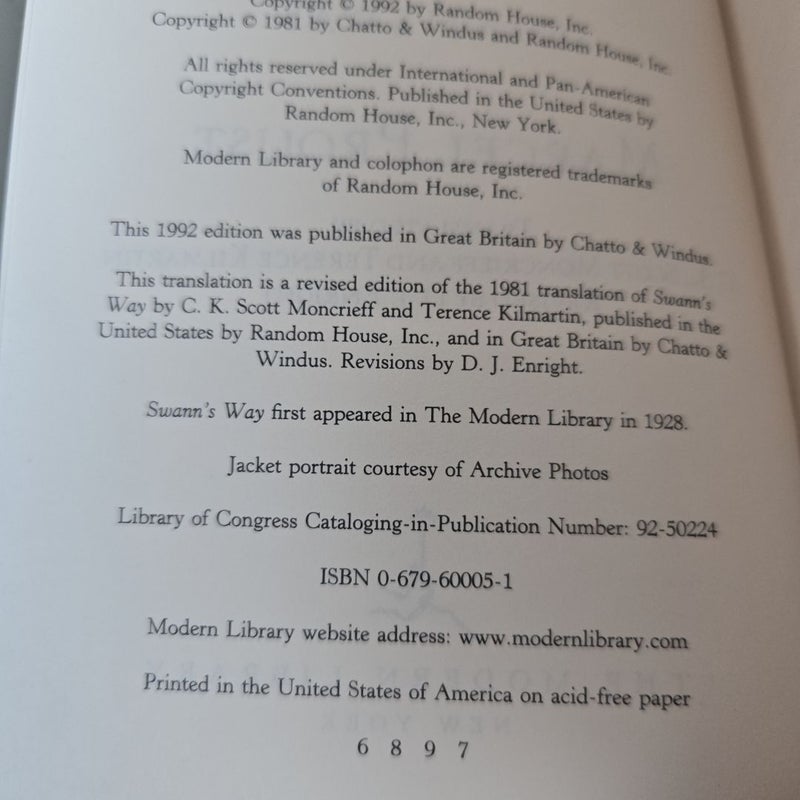 In Search of Lost Time Volume 1 Swann's Way