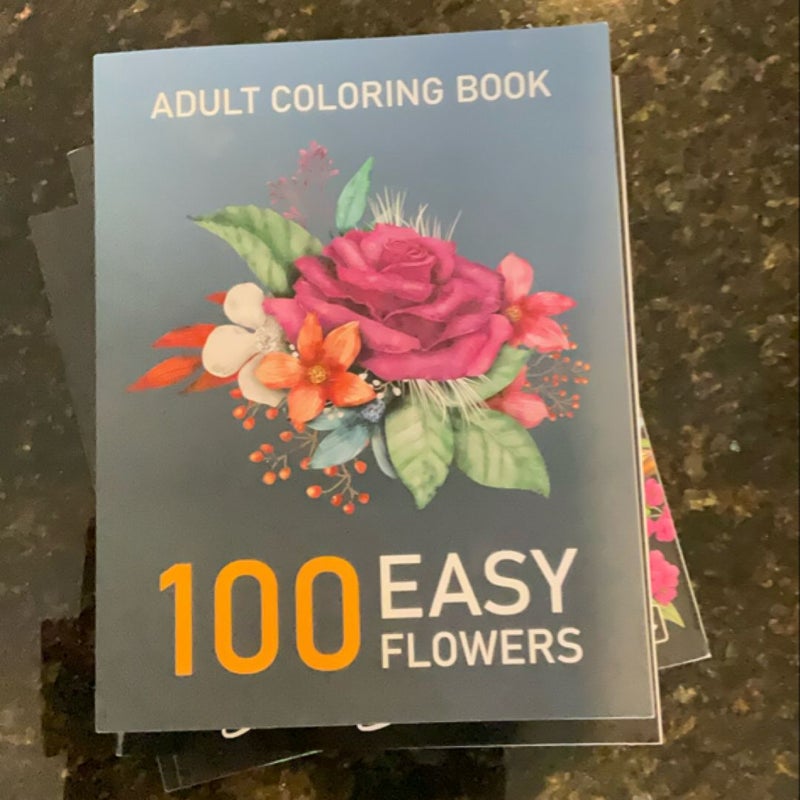 100 Easy Flowers Designs in Large Print Coloring Book for Adults