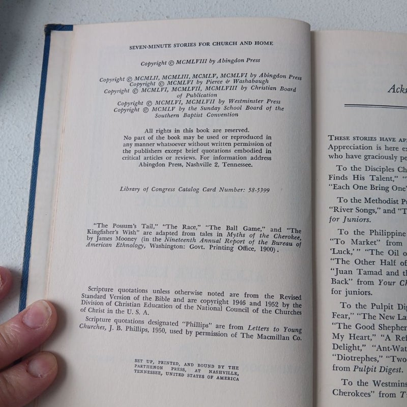 Seven-Minute Stories for Church and Home - Printed 1958