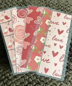 New 5 valentines bookmarks flowers heart love laminated 
