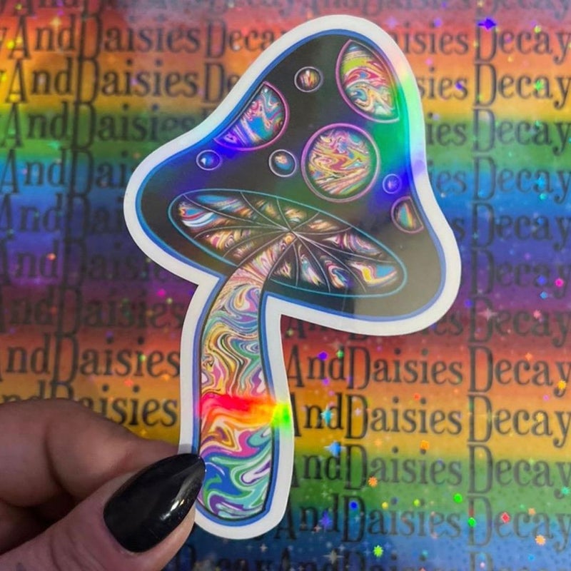 Trippy Tye Dye Iridescent Mushroom Sticker