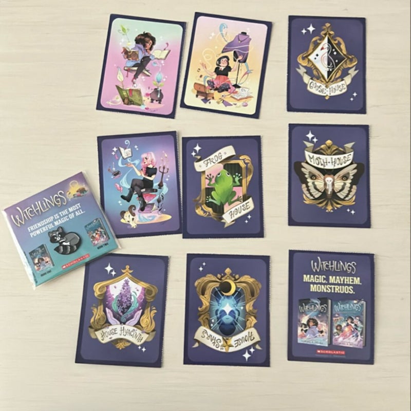 Witchlings preorder cards and pin