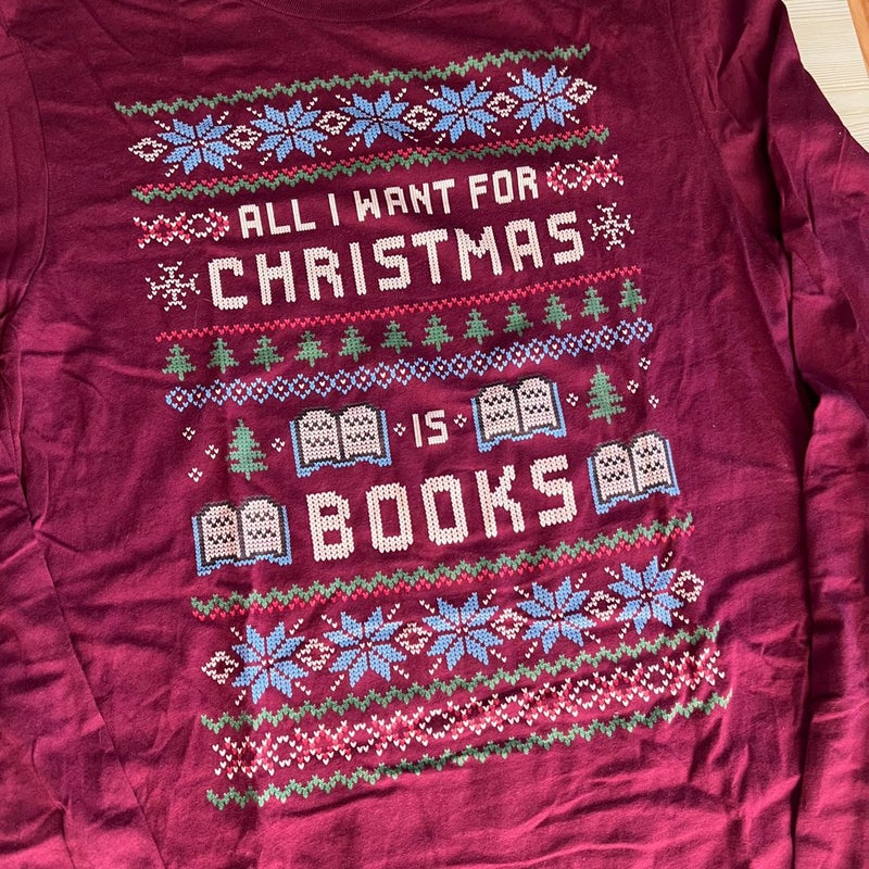 Inkwell Threads All I Want for Christmas is Books Longsleeve Tee