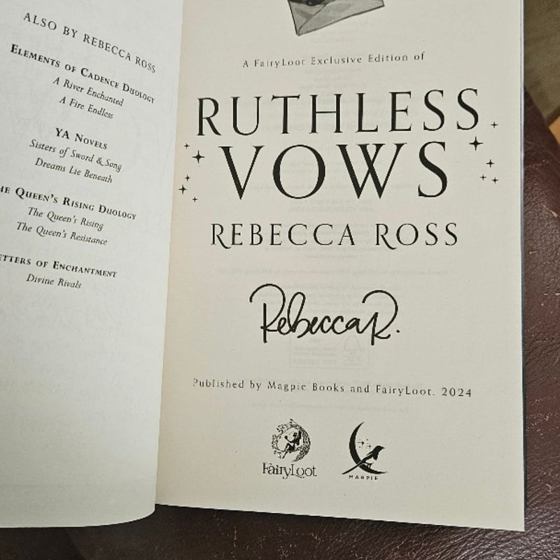 Signed Fairyloot Ruthless Vows Rebecca Ross Fantasy Adult Fiction Divine Rivals