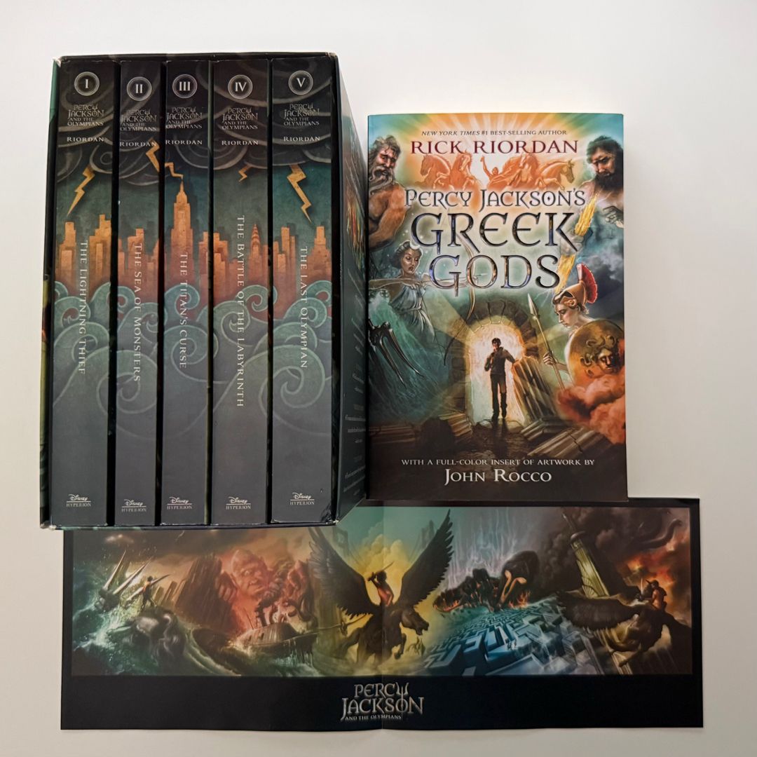 Percy Jackson Box Set w/ Percy Jackson’s Greek Gods by Rick Riordan Bundle