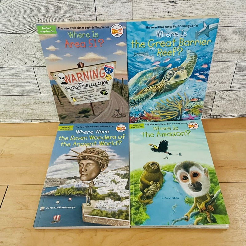 Where Is…. Bundle-Lot of 4; Great Barrier Reef, Area 51, Amazon, Seven Wonders of Ancient World