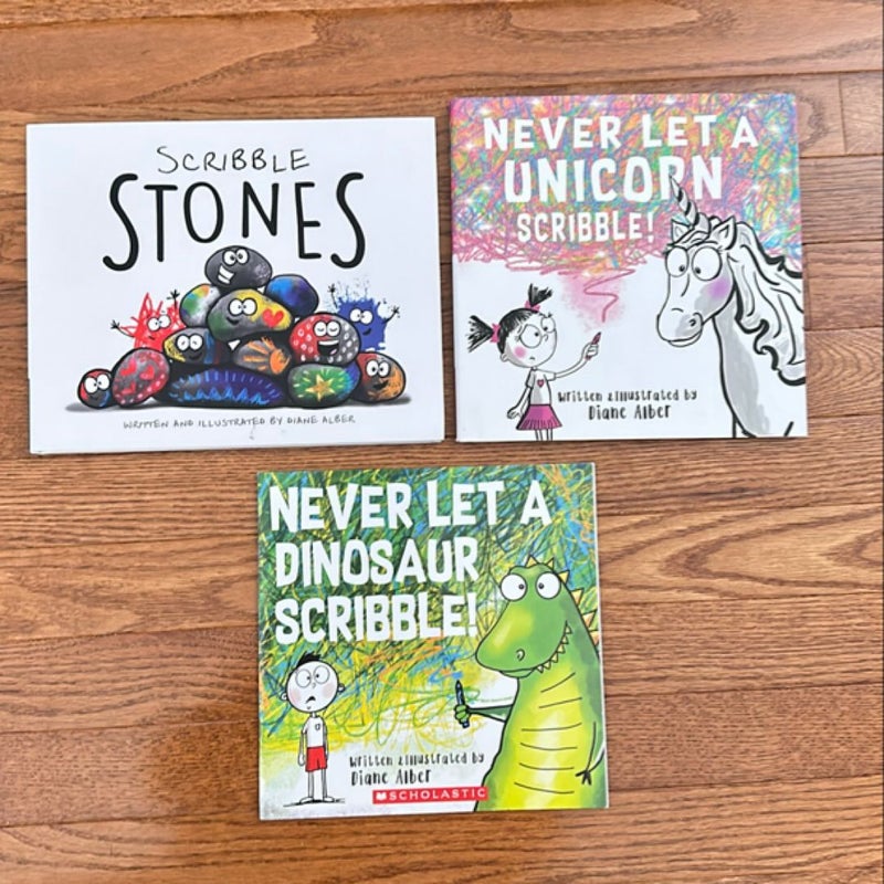 Lot/Bundle of 6 Scribble Books (Scribble Stones, Splatter, Never Let a Dinosaur/Unicorn Scribble, etc)