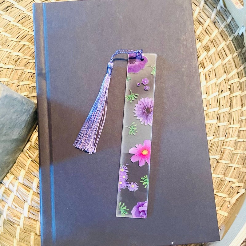 Arcylic purple floral bookmark with tassel