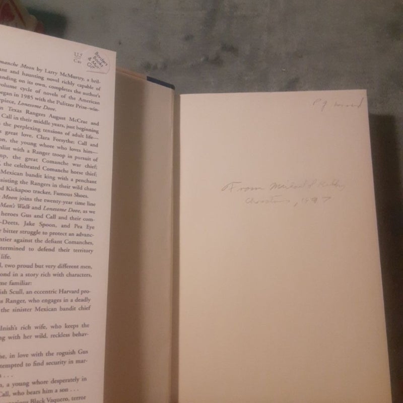 2 Hardcover Books By Larry McMurtry! Both with dust jackets. =0

~ Lonesome Dove : 2nd printing, with the page 621 typo Error! Book has some reading wear & age spots on top. In good shape.

~ Comanche Moon : 1st printing, some shelf wear & sticker remains on DJ. Pencil inscription on 1st page, in very good shape