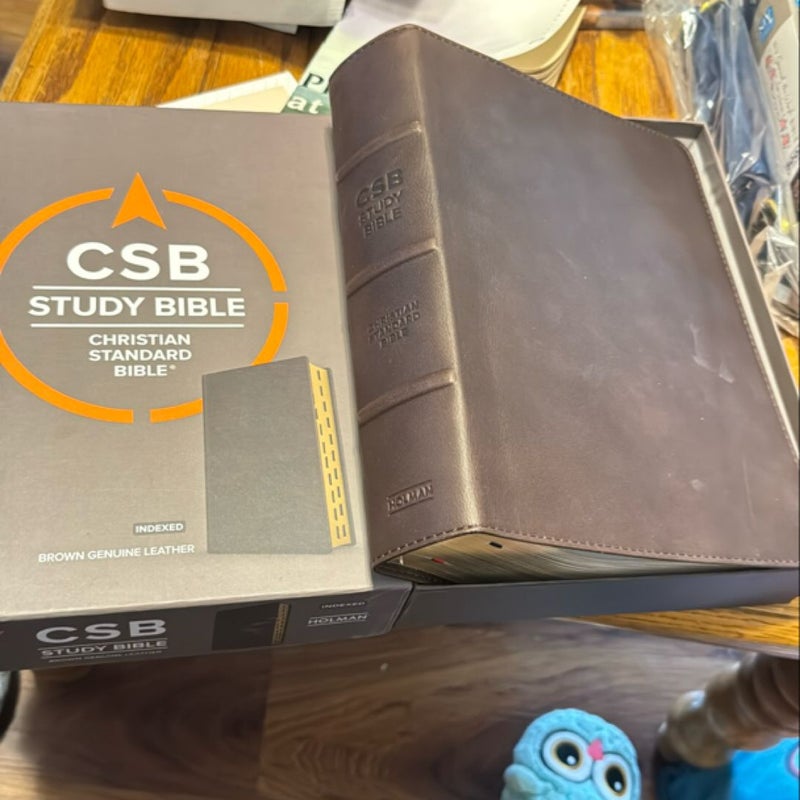 CSB Study Bible, Brown Genuine Leather, Indexed