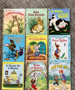 The Velveteen Rabbit , Baby Farm Animals, The Pokey Little Puppy , When Bunny Grows Up, The Colorful Mouse, The Tale of Peter Rabbit, A House for a Mouse, Puss In Boots, Batter Up 