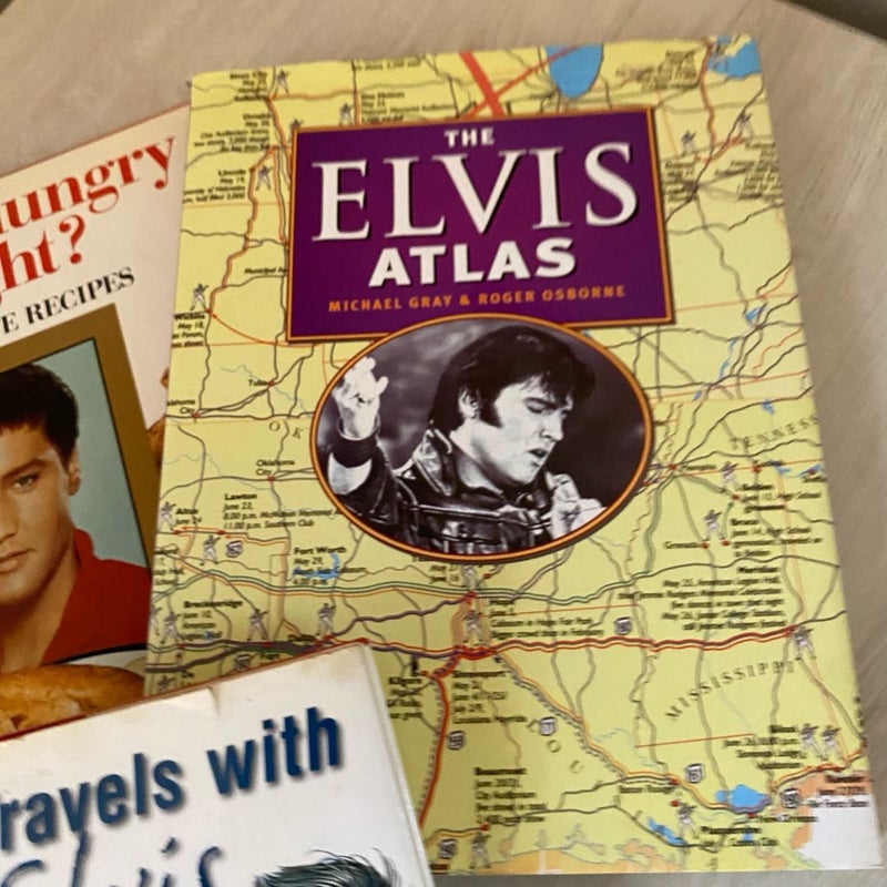 Lot of Three Elvis Presley Traveling Books & Cookbook - Atlas & Hungry Tonight