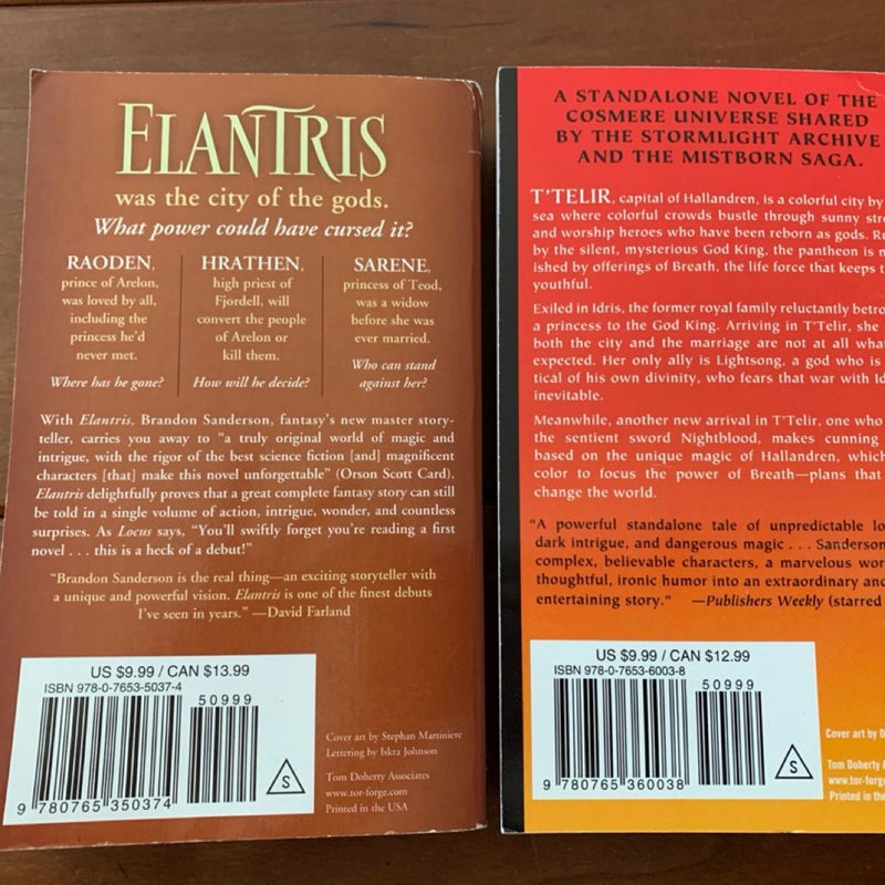 Brandon Sanderson Warbreaker + Elantris, Mass Market Paperback, Epic Fantasy 