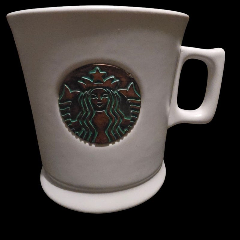 Starbucks White Ceramic Mug Copper Green Mermaid Siren Collection 2014