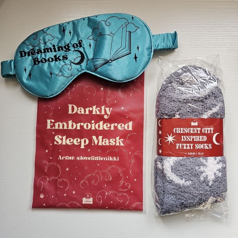 Crescent City Inspired Fuzzy Socks & Book Themed Sleep Mask