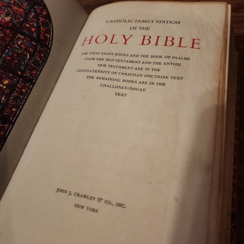 Rare Antique Holy Bible Full Red Leather Catholic Family Edition 1953 Leather