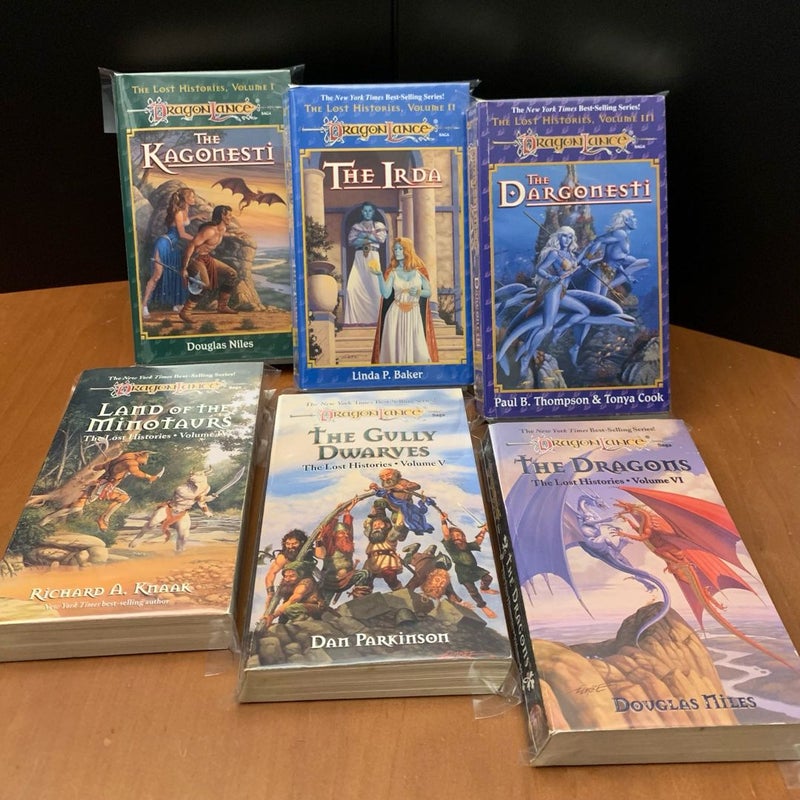 Vintage 1995 First Edition DragonLance: Complete Lost Histories Series 1-6 Set: The Kagonesti, The Irda, The Dargonesti, Land of the Minotaurs, The Gully Dwarves, The Dragons