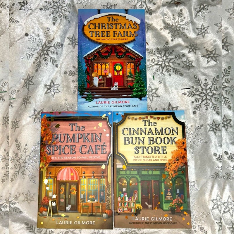 The Christmas Tree Farm, the pumpkin spice cafe, and the cinnamon bun book store 