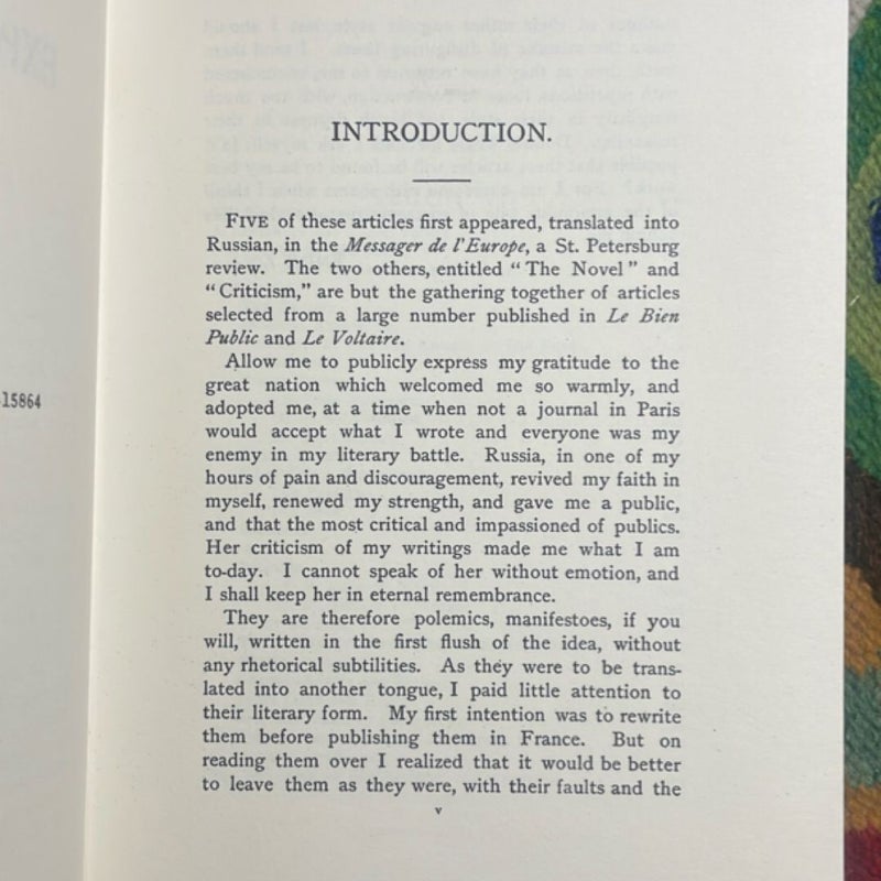 The Experimental Novel and Other Essays (1964 Haskell House)