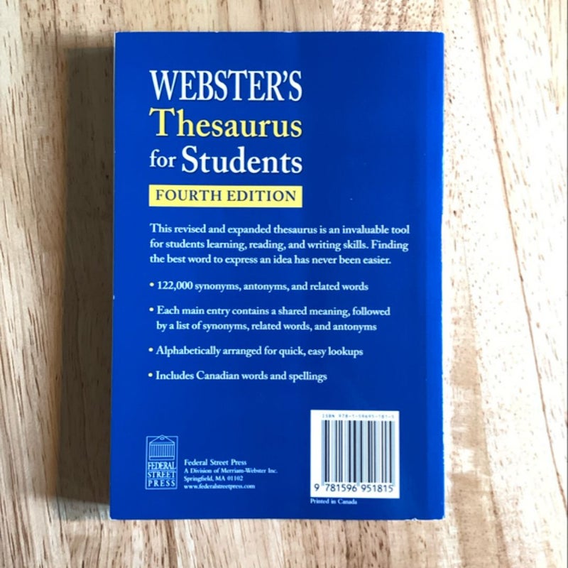 Webster's Thesaurus for Students, Fourth Edition