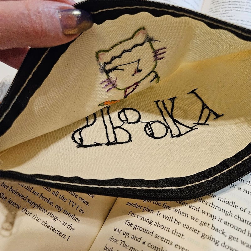 Hand Embroidered Bookish Pouch