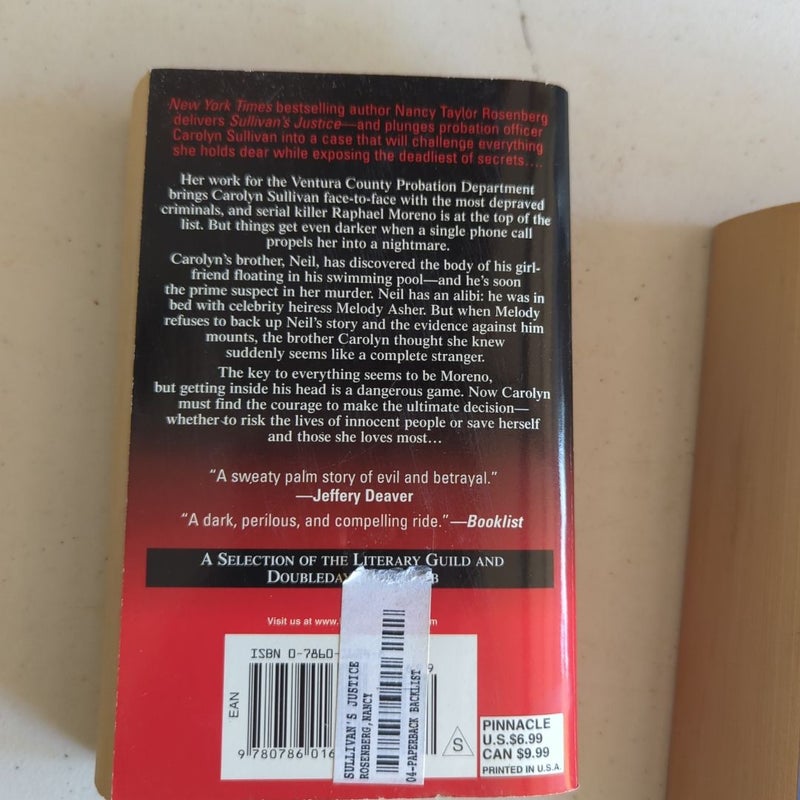 Nancy Taylor Rosenberg paperbacks X 3: Sullivan's Law, Evidence, and Justice 