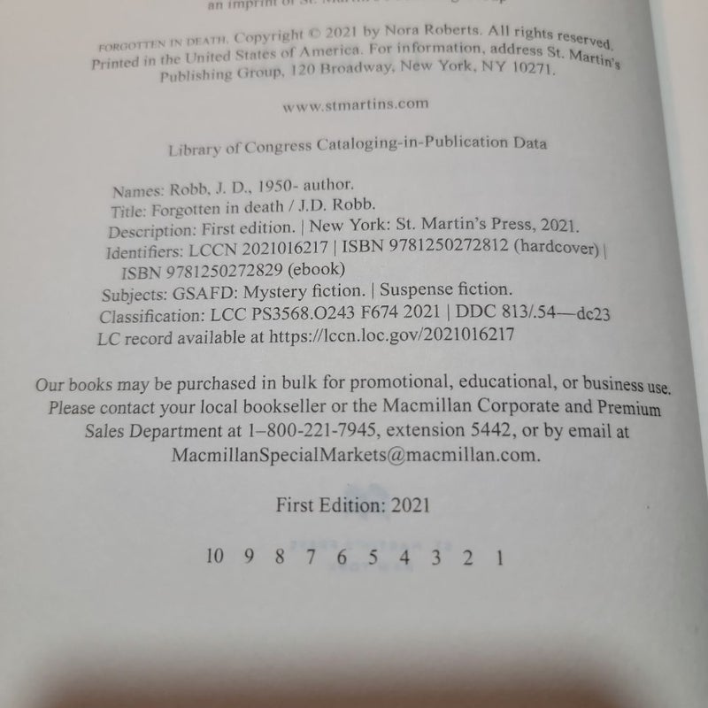 Forgotten in Death (2021 First Edition)