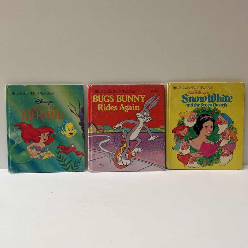 Walt Disney’s Tell-A-Tale (VINTAGE ) 8 Book Bundle: Little Mermaid, Bugs Bunny Rides Again, Snow White and the Seven Dwarfs, The Rescuers, Mickey Mouse & The Second Wish, Donald Duck on Tom Sawyer’s Island, Cinderella, Donald Duck & Chip ‘N’ Dale 