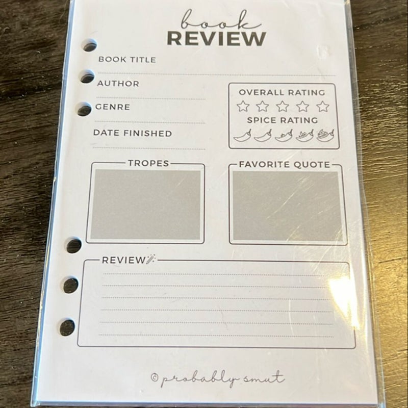 Book Review Sheets from Probably Smut