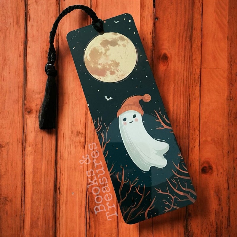 Adorably Cute Metal Bookmark - Cartoon Ghost Image - Halloween Gift