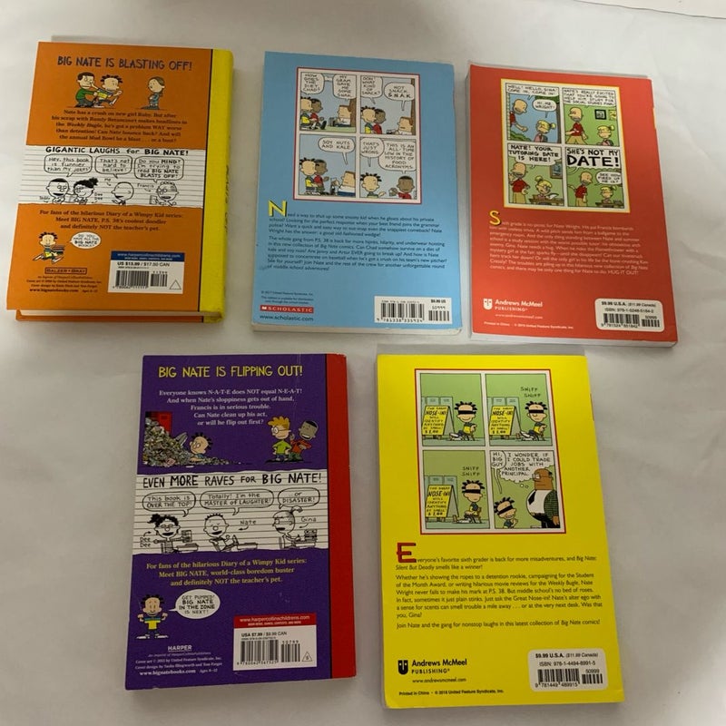 BIG NATE Lot Of 5 CHILDREN'S Comics SOFT COVER BOOKS, One It’s Hard Cover Big Nate: Silent but Deadly