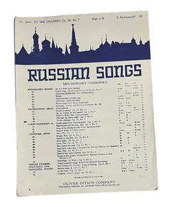 Russian Songs The NIGHTINGALE & the Rose Vtg Sheet Music 1919 Oliver Ditson SM1