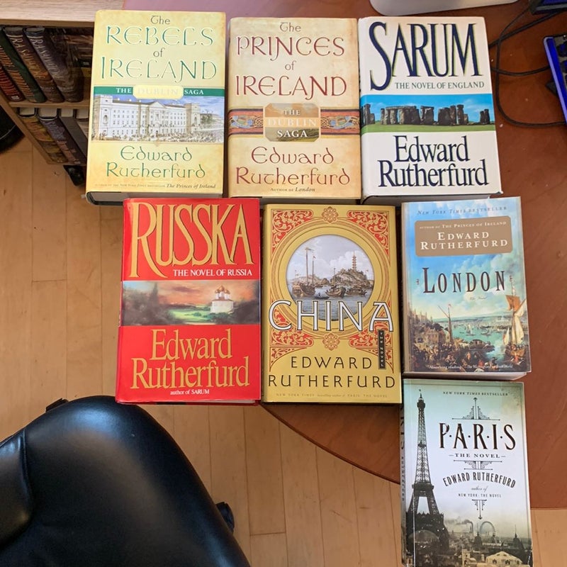 Edward Rutherfurd Collection, 7 Books: London, Paris, Sarum, The Princes of Ireland, The Rebels of Ireland, China, Russka