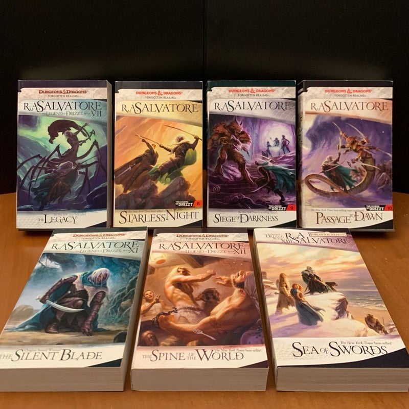 Legend of Drizzt 1-13: 4 Complete Series, Dark Elf, Icewind Dale, Legacy of the Drow, Paths of Darkness: Homeland, Exile, Sojourn, The Crystal Shard, Streams of Silver, The Halfling’s Gem, The Legacy, Starless Night, Siege of Darkness, Passage to Dawn, The Silent Blade, The Spine of the World, Sea of Swords