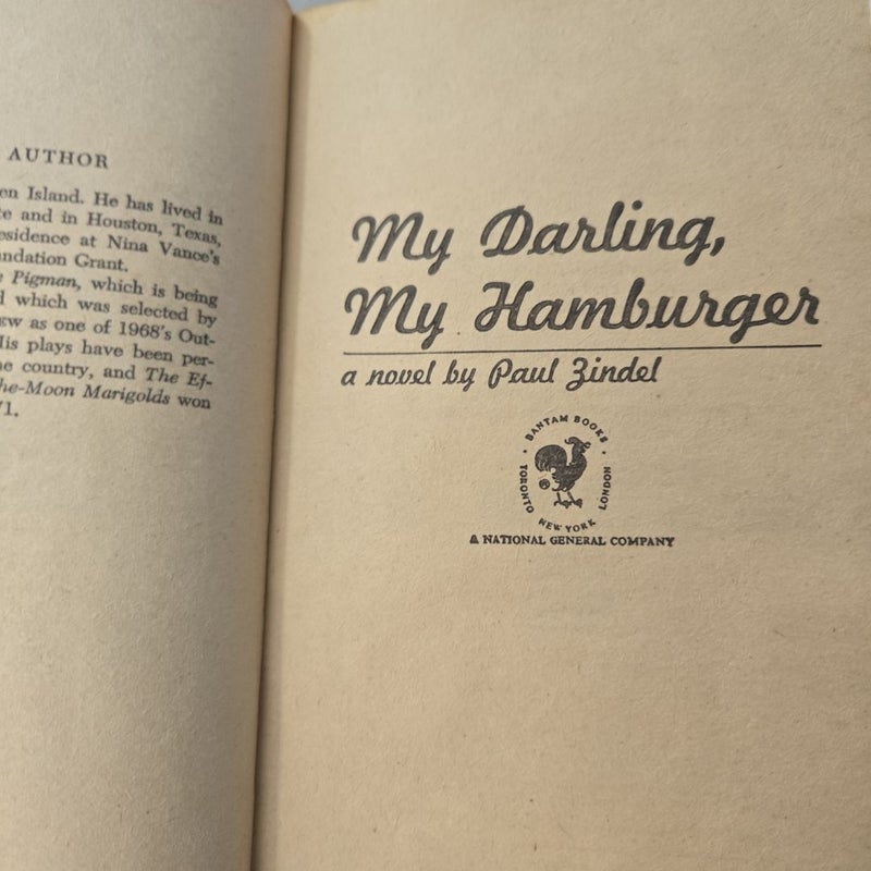 My Darling My Hamburger by Paul Zindel paperback vintage 1972