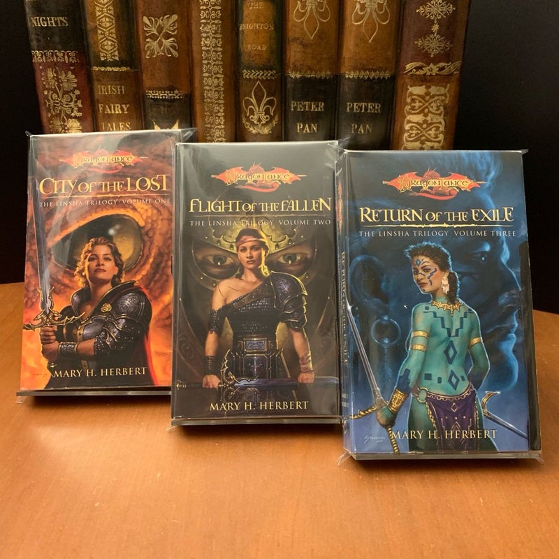 DragonLance: Complete Linsha Trilogy Set: City of the Lost, Flight of the Fallen, Return of the Exile, All First Edition First Printing 