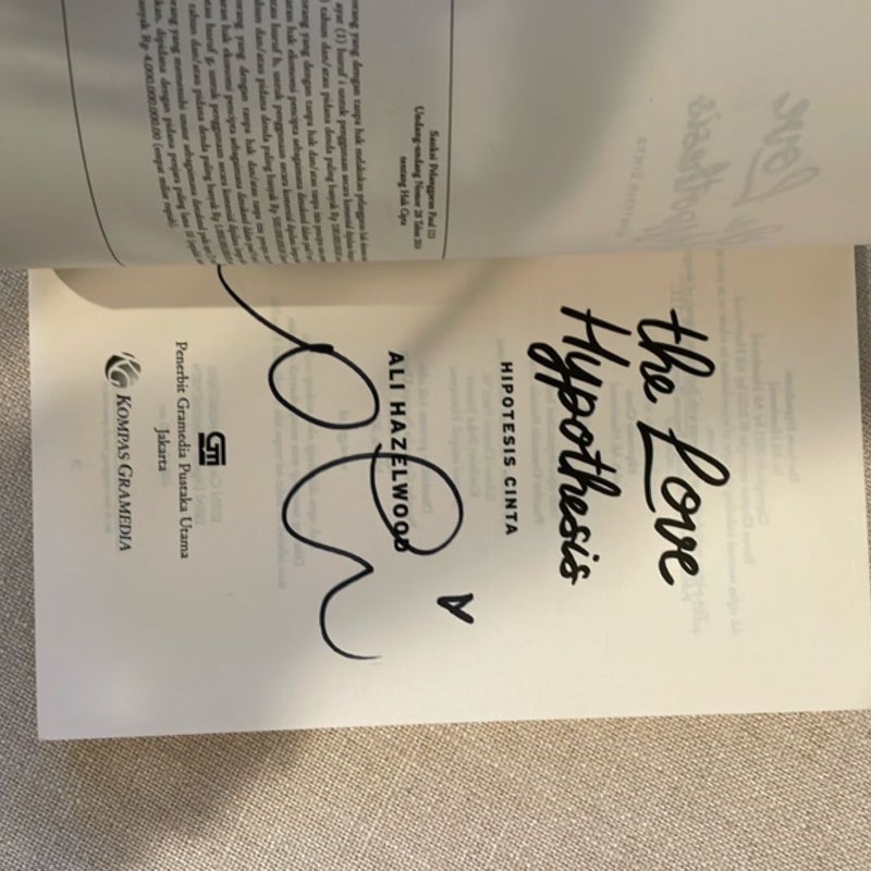 SIGNED The Love Hypothesis Indonesian edition with matching bookmark