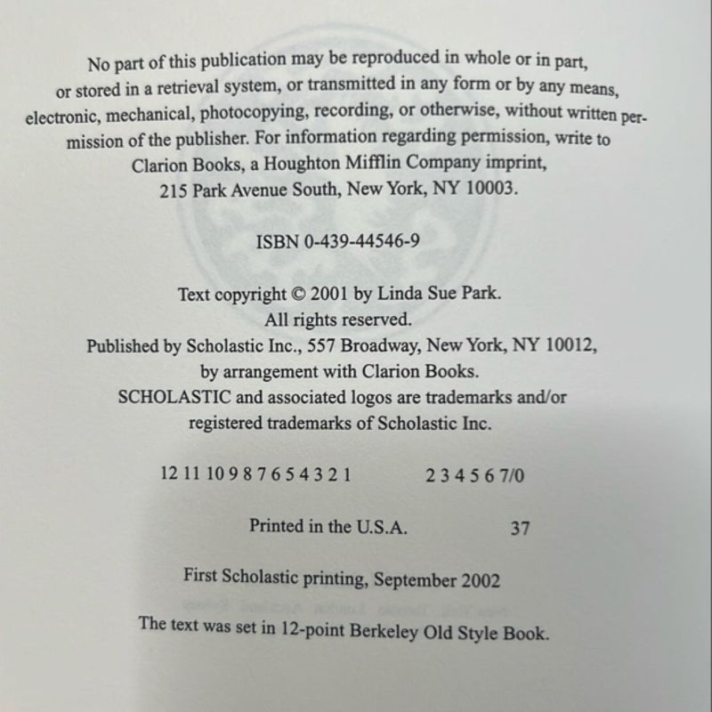 A Single Shard by Linda Sue Park | First Scholastic Printing (2002) – Rare School Market Edition