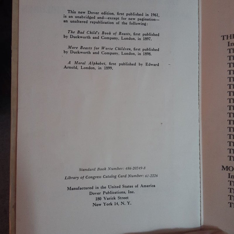 Hilaire Belloc The Bad Child's Book of Beasts  More Beasts for Worse Children  A Moral Alphabet