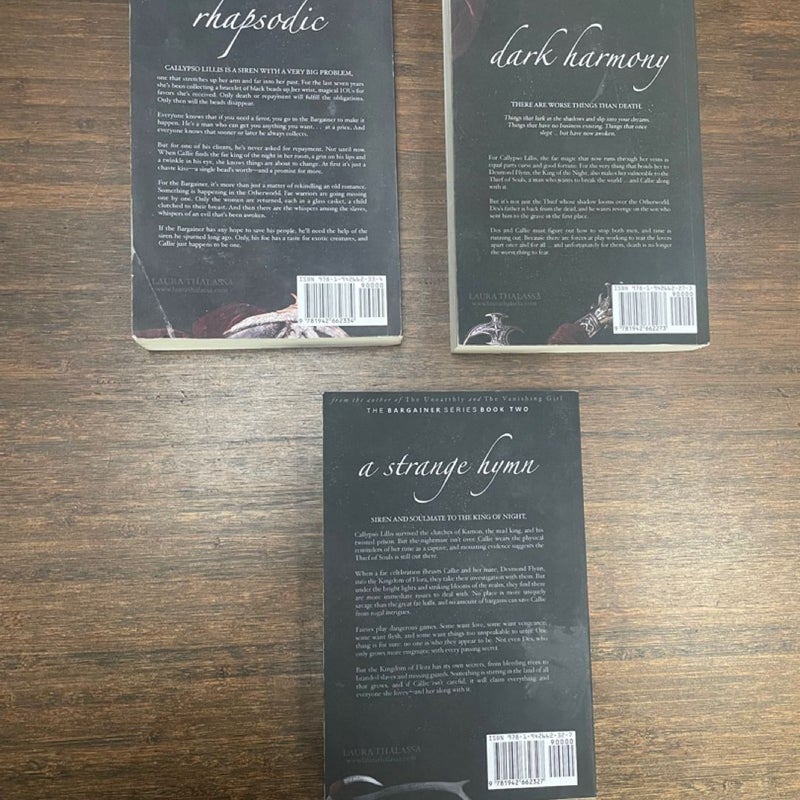 The Bargainer series OOP - Rhapsodic, Dark Harmony, A Strange Hymn by Laura Thalassa